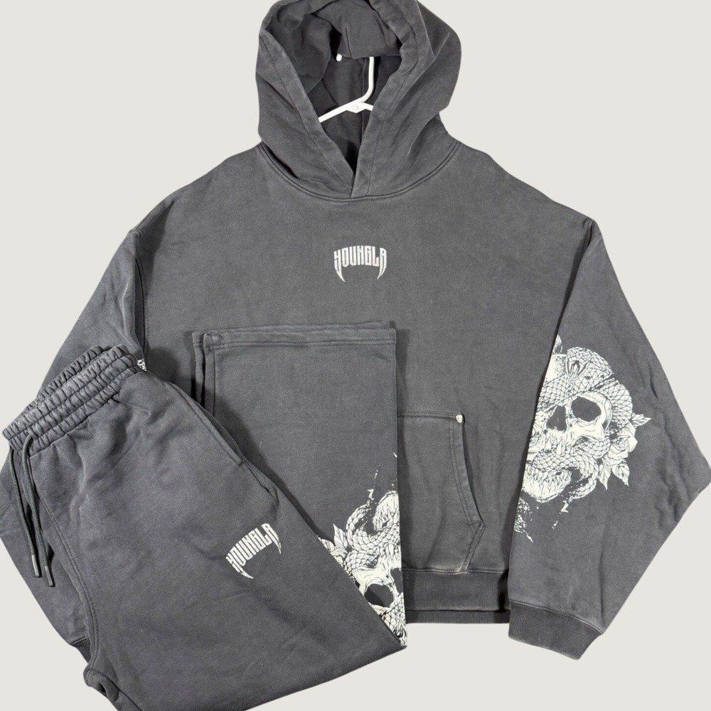 YoungLA Dawn Collection Black XXL Hoodie + Large Sweats Set 30x30 Skull Goth Gym